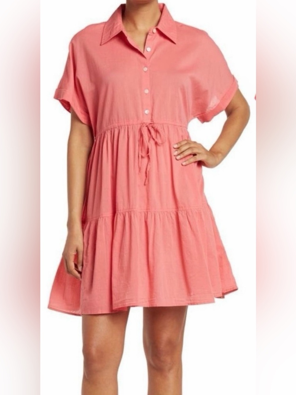 Area Stars Playa Short Sleeve Cotton Tier Mini Dress Coral NWT Size Medium